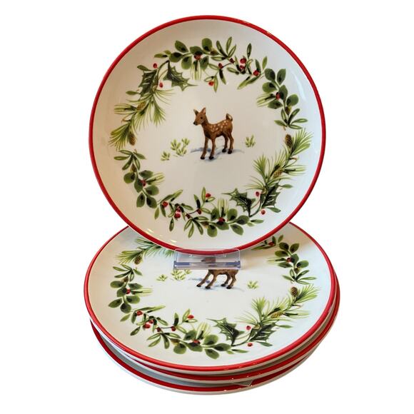 Ceramica Cuore Christmas Ceramic Appetizer Plates 8in Made in Italy Set of 4 New - Picture 14 of 15